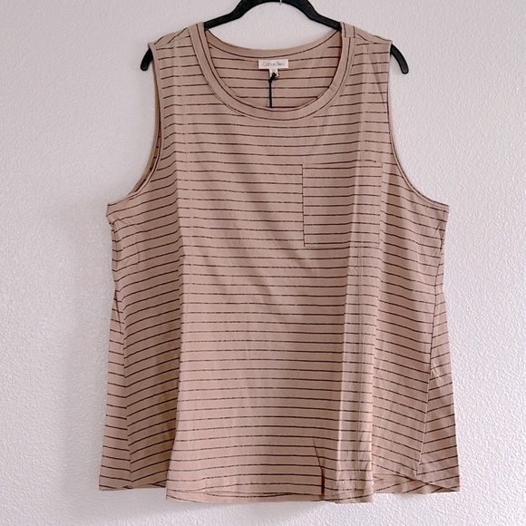 Cotton Bleu Tops - Tan and black striped tank, size 1X